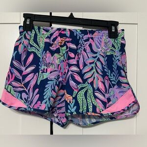 Lilly Pulitzer Pink and Blue Athletic Shorts Vibrant Tropical Print